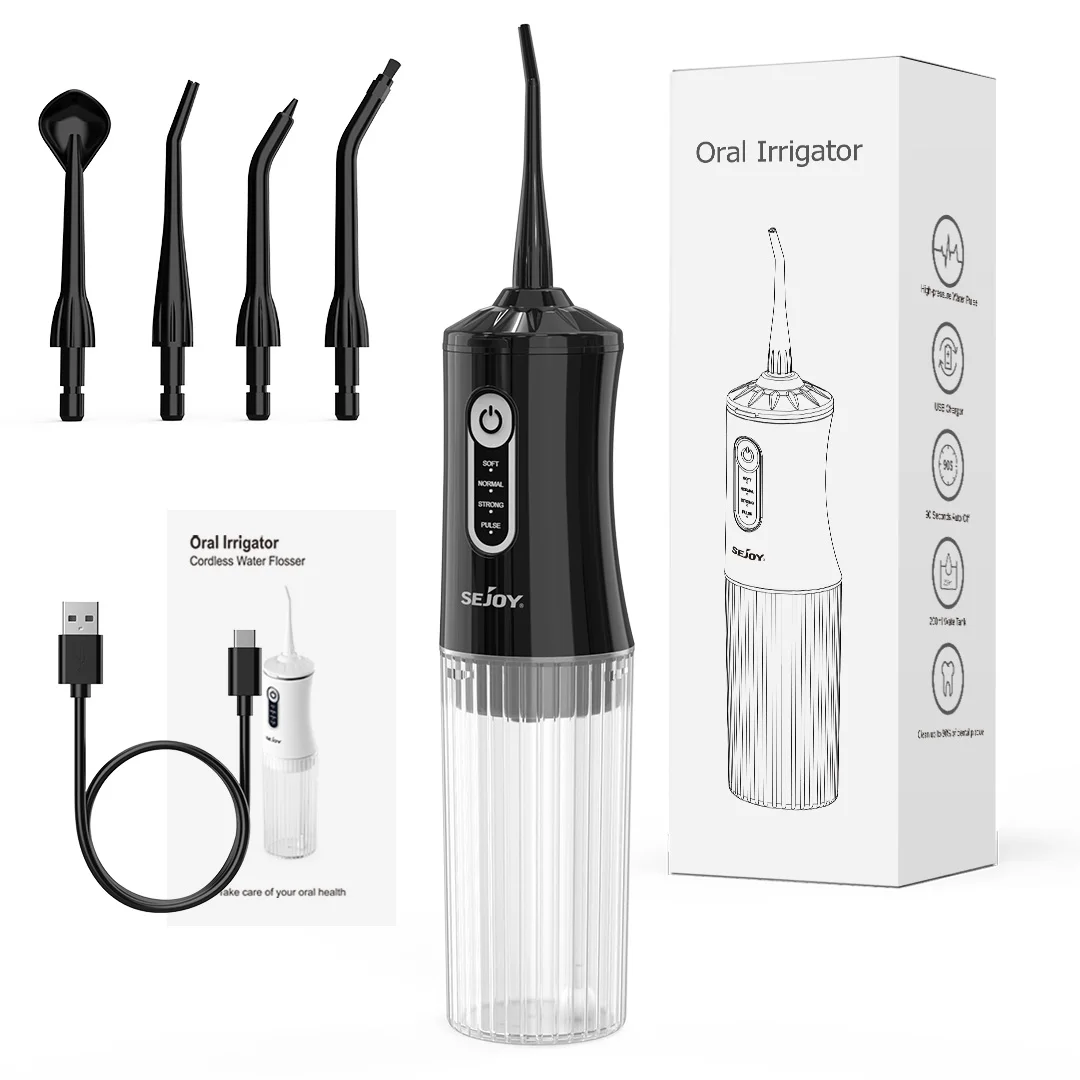 

Sejoy C13 200 мл ирригатор для полости рта, водная зубная нить для дома, путешествий, портативный, 4 режима, беспроводной, перезаряжаемый, для зубов, черный