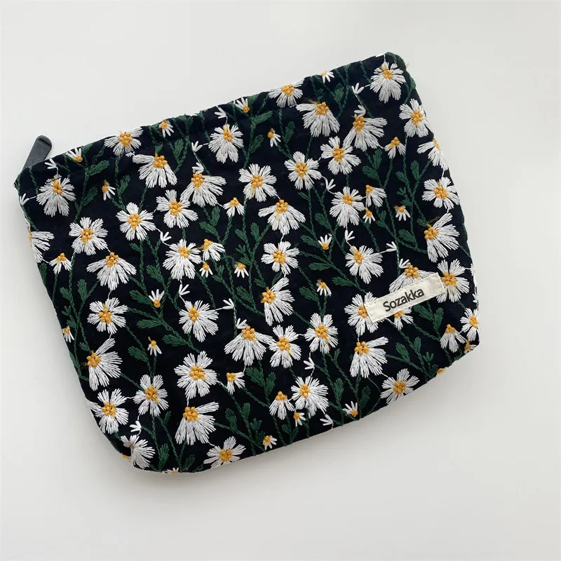 Korean Travel Toiletry Bag Canvas Beauty Makeup Case Organizer  Pencil Case Women Embroidery Floral Cosmetic Bag Pouch