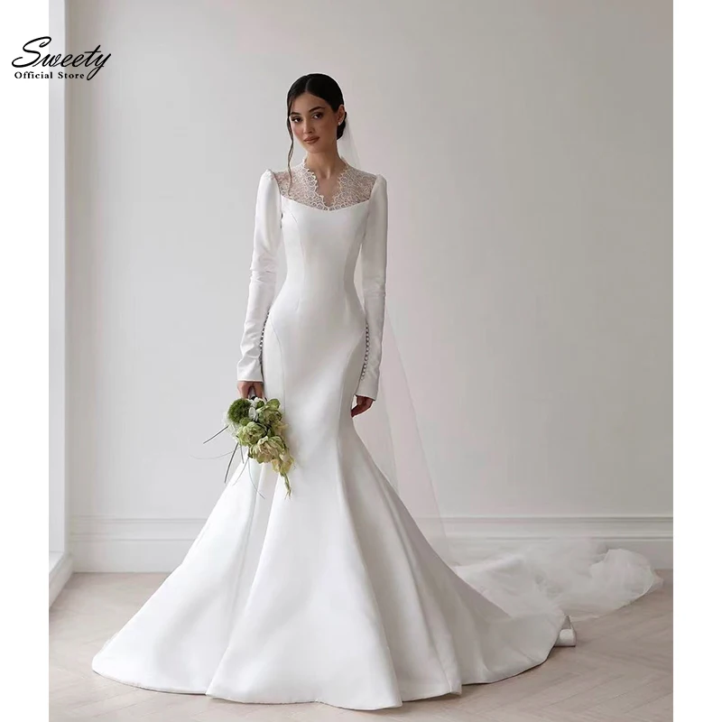 Luxury Mermaid Weddingdress Organza With Embroidery Bead 3dflower Ballgown Boatneck Fullsleeve Customized Bride Vestido De Novia