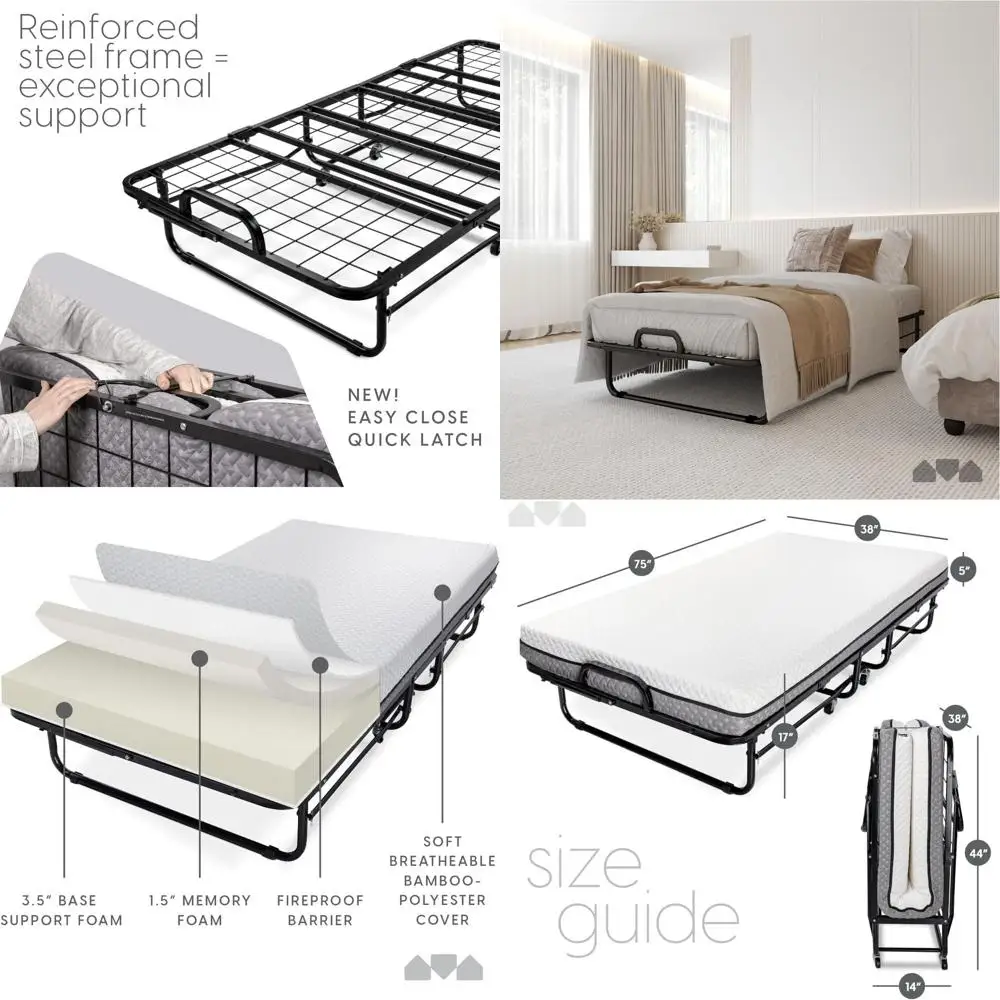 

Luxury Memory Foam Twin Bed for Adults - Portable, Folding, and Easy Storage