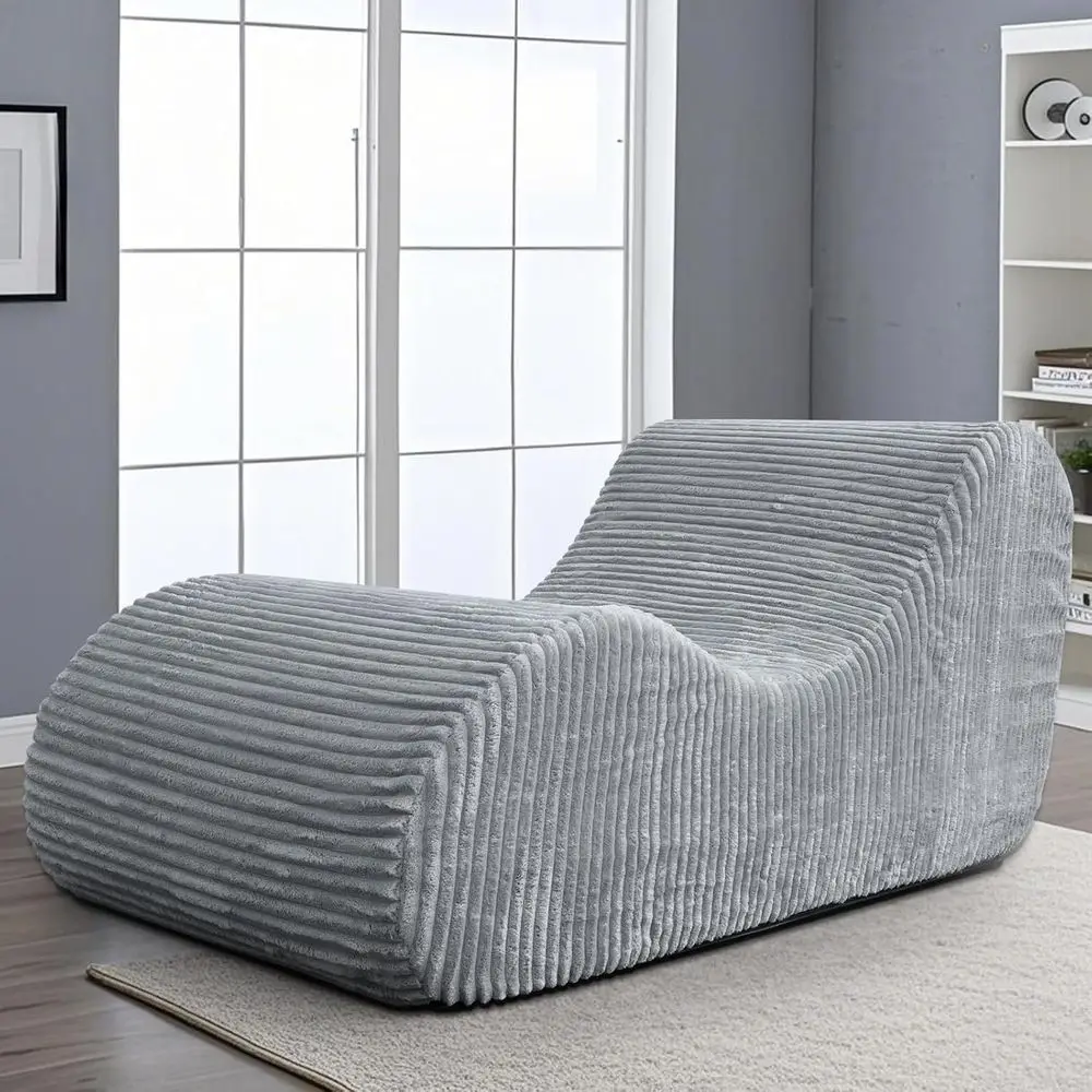 Corduroy Chaise Lounge Chair Couch Indoor BonelOversized High-Density Sponge Sot Soa, Light Grey