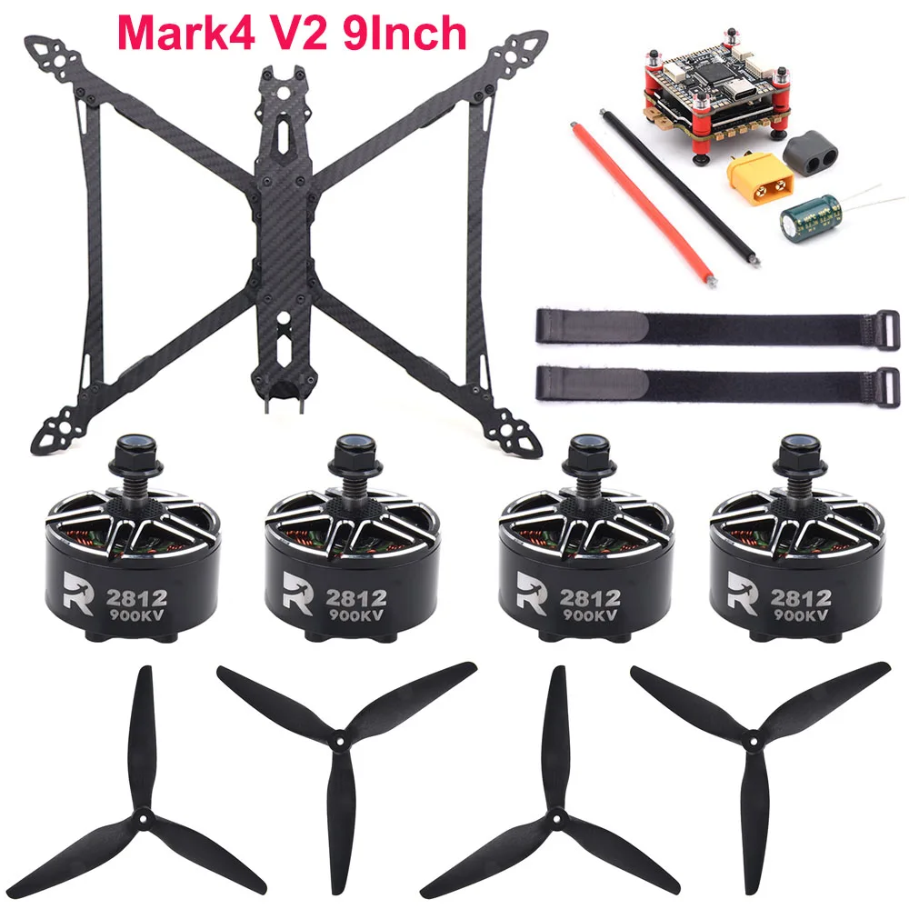 

Mark4 V2 9inch 387mm Frame Kit F7 Flight Controller 60A ESC 2812 900KV Motor 9050 Propeller For RC FPV Racing Freestyle Drone