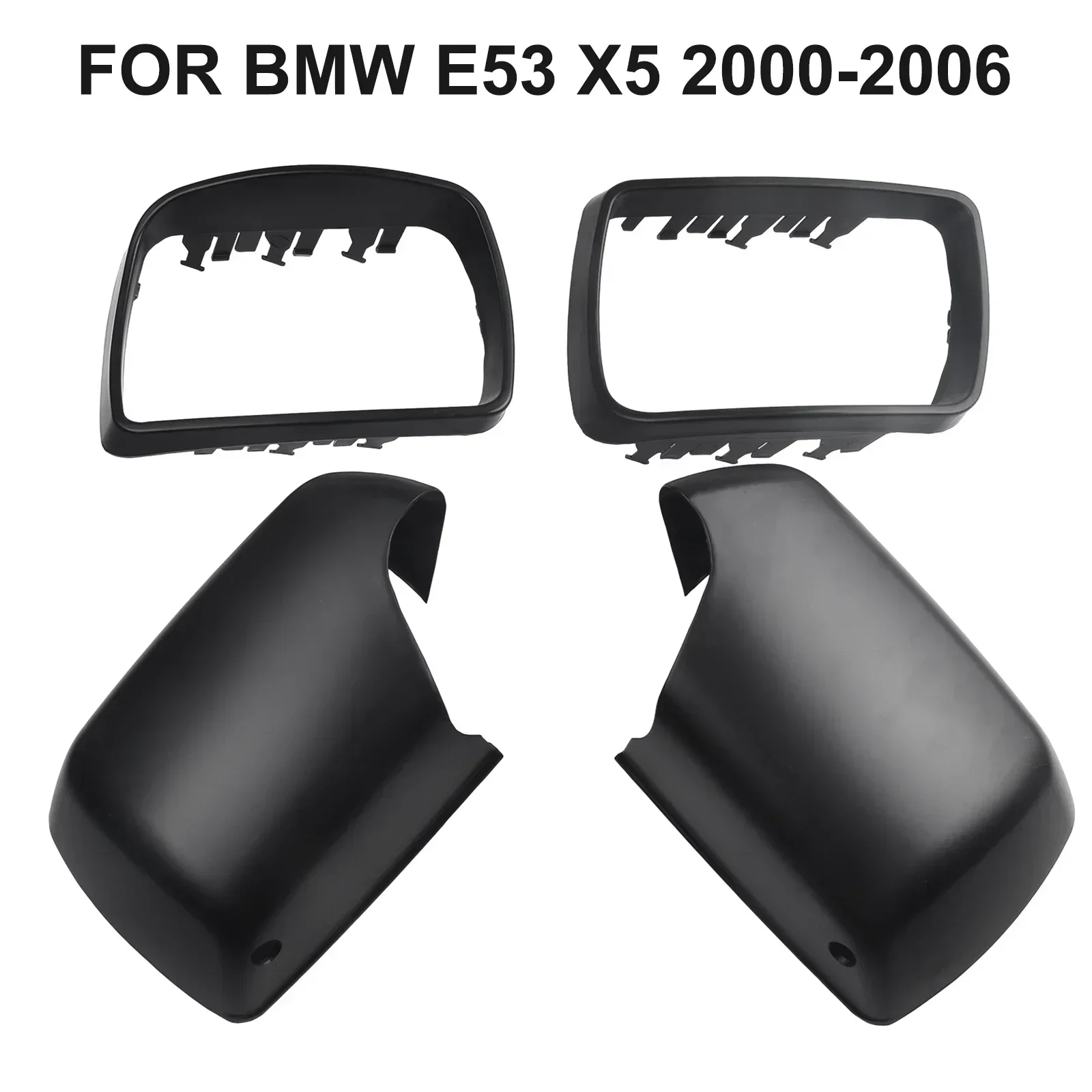 4pcs(Set) For BMW E53 2000-2006 Wing Door Mirror Cover Casing With LED Hole Matte Black ABS Plastic Exterior Trim Parts