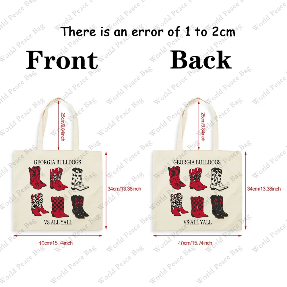 1 pc Georgia Bulldogs vs All Yall Patterned Tote Canvas Shoulder Bag for Travel Daily Commuting Women's Reusable Shopping Bag