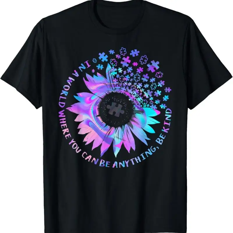 Be Kind Autism Awareness Kindness Sunflower Tie Dye Puzzle T Shirt