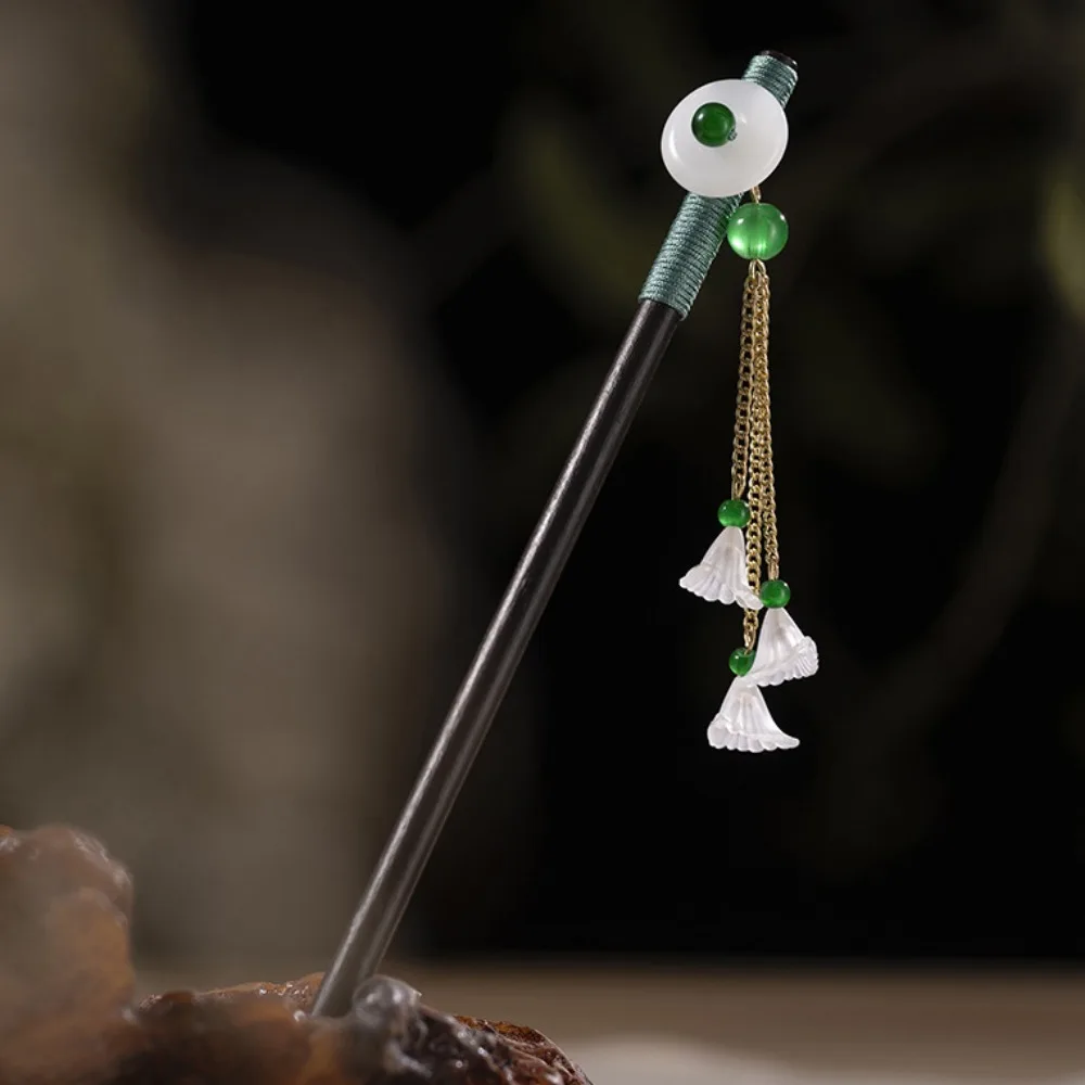 

Hair Ornament Ancient Style Chinese Hair Stick Handmade Wooden Flower Hair Forks with Tassel Hanfu Hair Bun for Hanfu Party