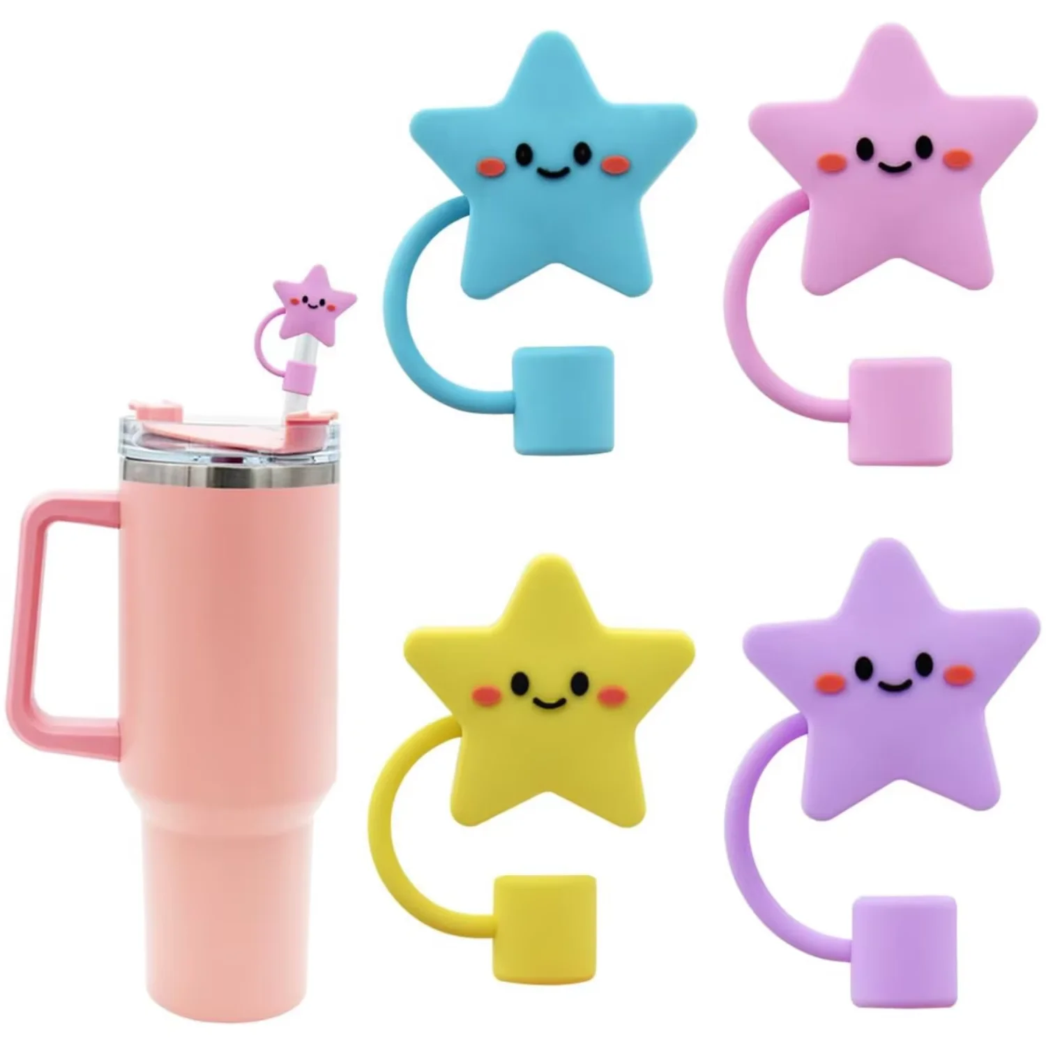 4PCS 10mm  Straw Covers Cap Compatible with  30&40 Oz Tumbler,Cute  Straw Toppers,Reusable Dust-Proof Straw Caps