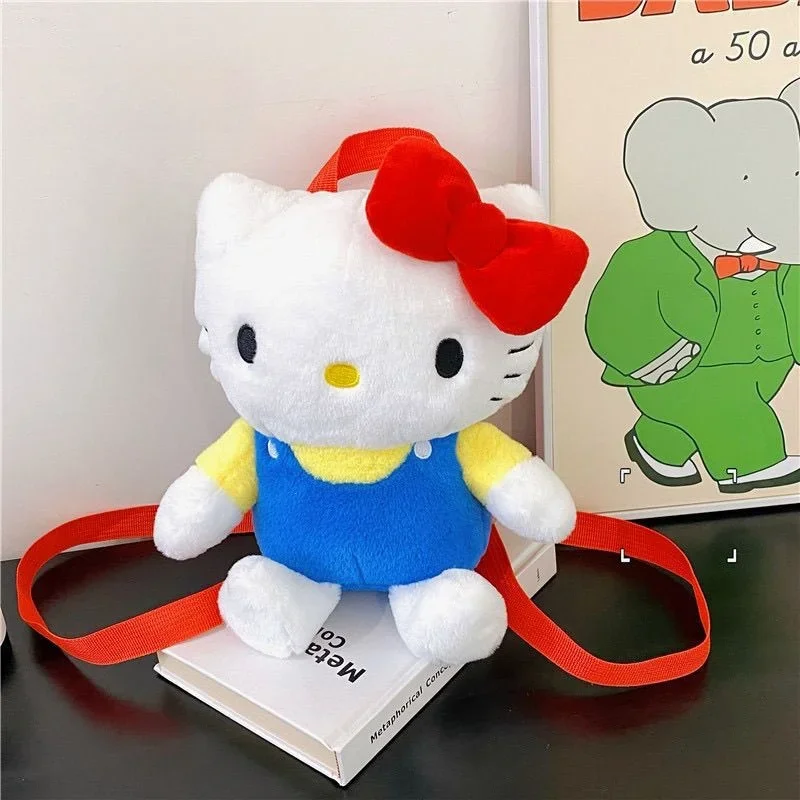 New Sanrio Hello Kitty Kawaii Plush Backpack Stuffed Animals Dolls Toys Plushie Bag Anime Cartoon Kt Shoulder Backpack Bags Gift