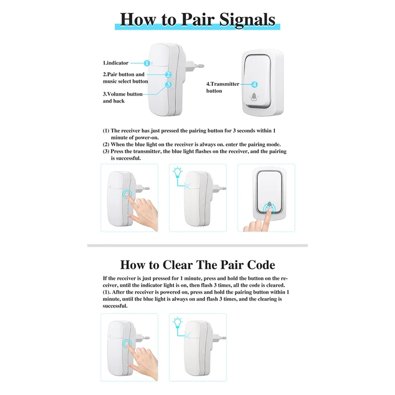 جرس باب لاسلكي بدون بطاريات مقاوم للماء في الهواء الطلق جرس حركي الكلب جرس الباب الدائري الدقات الاتحاد الأوروبي التوصيل