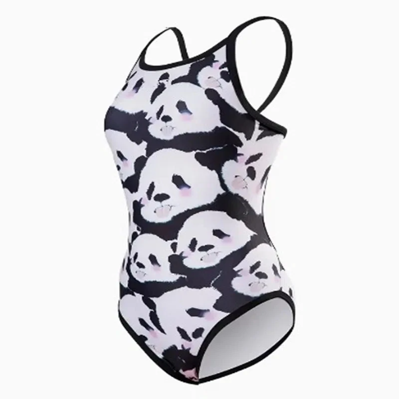 One-piece Panda Swimsuit for Women Peach Plaid Classic Training for Racing Slim Swimwear Professional Spice Girl Bathing Suit