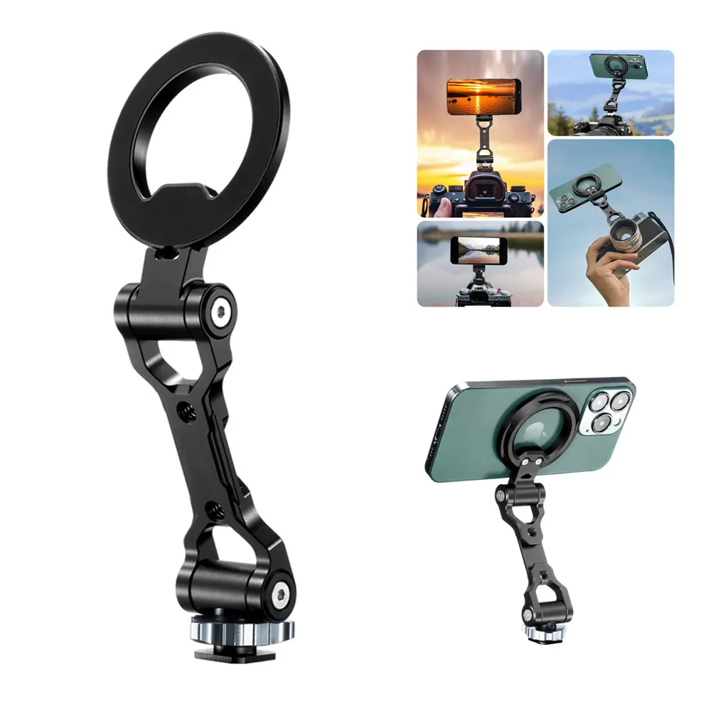 

Aluminum Magnetic Phone Holder Tripod Mount with 1/4" Cold Shoe Camera Adapter for Magsafe iPhone 16-12 Camera Tripod Monitor
