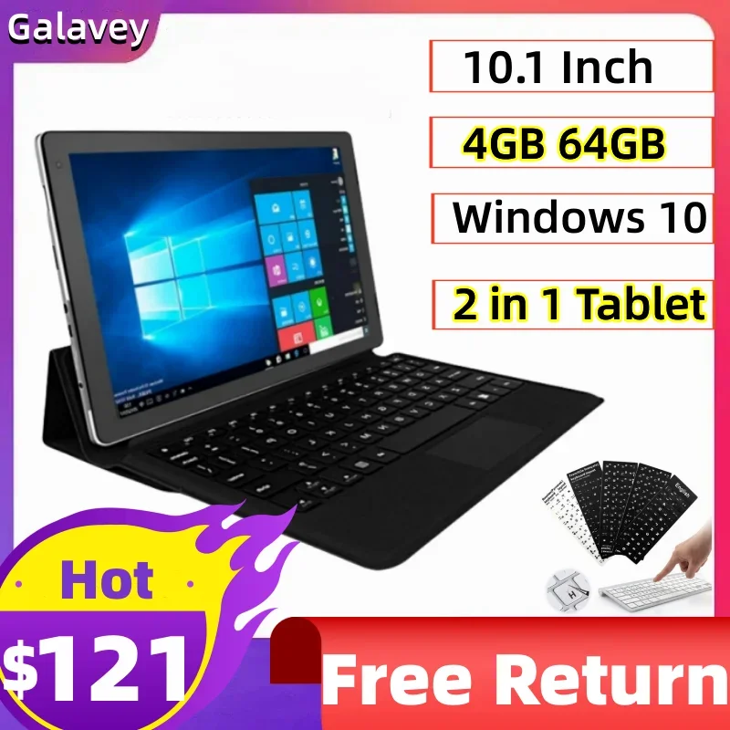 New 10.1 Inch 4GB RAM 64GB ROM 64Bit Windows 10 2 IN 1 Ultrathin Tablet Intel Z8350 1920x1200IPS 6500mAh Tablets With Keyboard