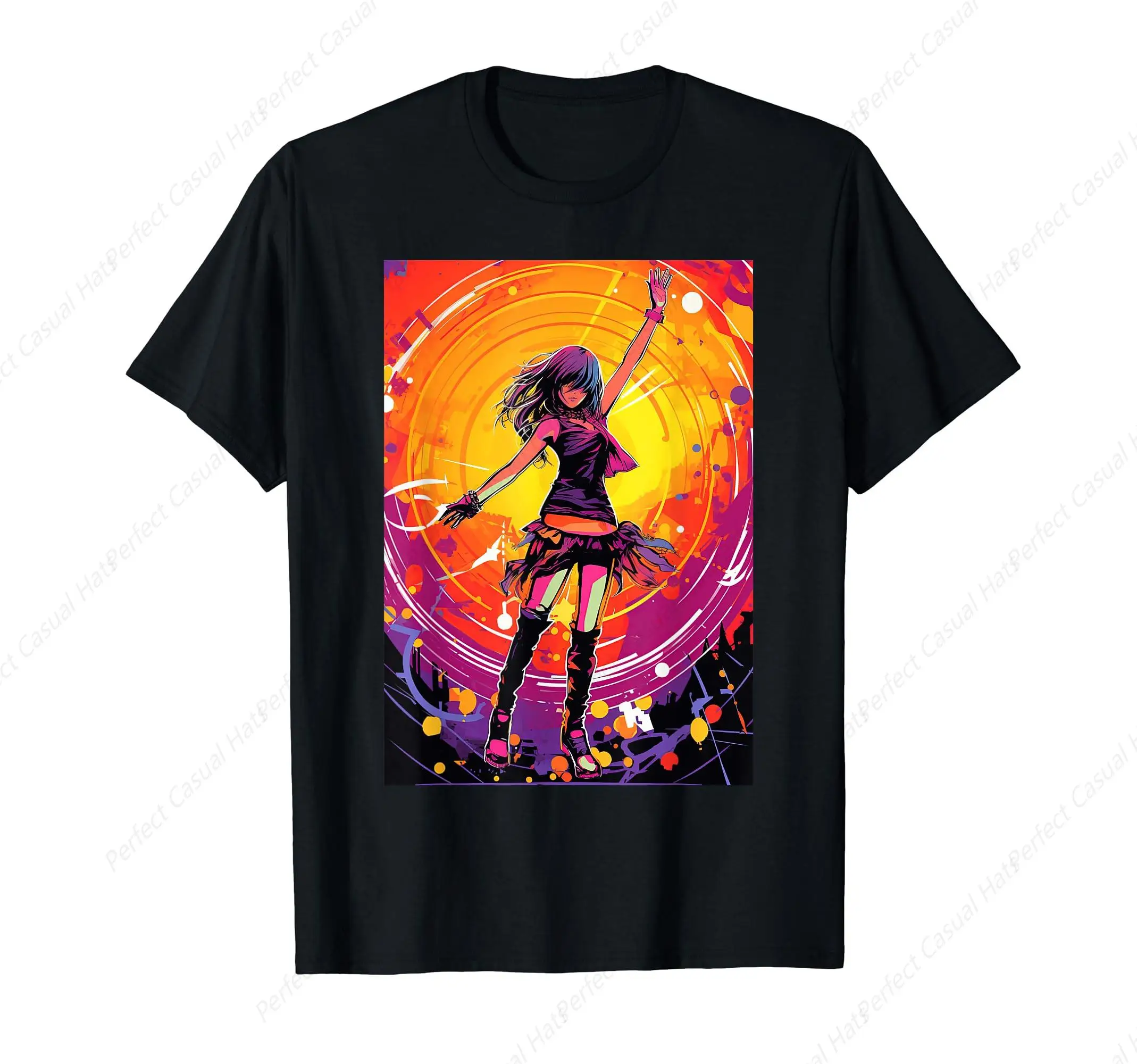 Frutiger Metro  Dance Party Girl Vector Cyber T-Shirt Casual Round Neck Cotton Short Sleeve