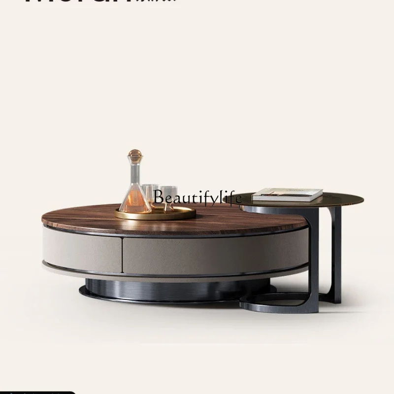 

LD33Light Luxury Modern Coffee Table Villa New High Sense Walnut Size round Coffee Table