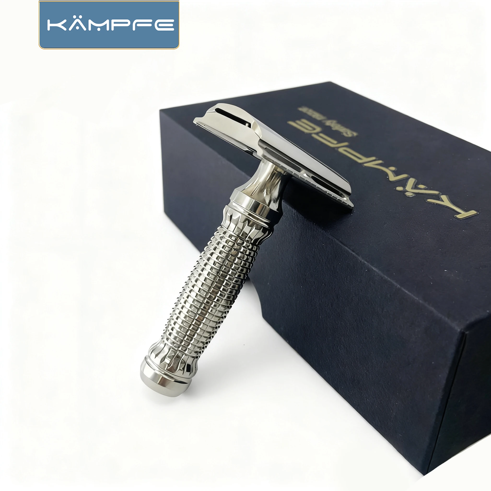 ماكينة حلاقة يدوية كلاسيكية للرجال من Kampfe بحافة مزدوجة من الفولاذ المقاوم للصدأ/التيتانيوم للسفر هدية للرجال بمقبض #3