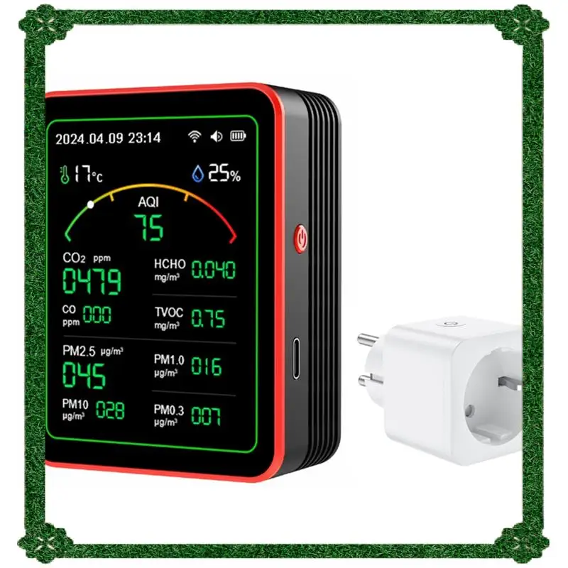 Monitor de calidad del aire con entrega en 24 horas, probador inteligente de calidad del aire 15 en 1 con PM CO 2 CO TVOC HCHO, pantalla de temperatura y humedad B