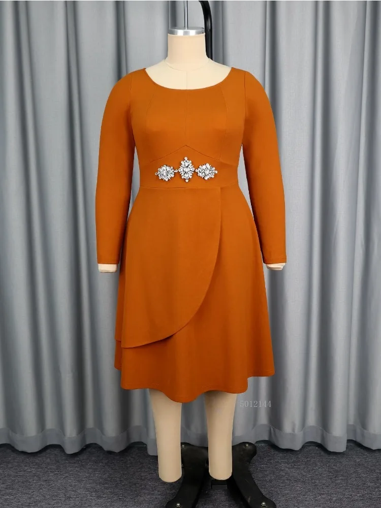 أنيقة ألف خط فساتين متوسطة الطول للنساء السفينة طوق طويلة الأكمام مطوي الماس الخصر زخرفة حفلة الكنيسة مكتب سيدة العباءات جديد