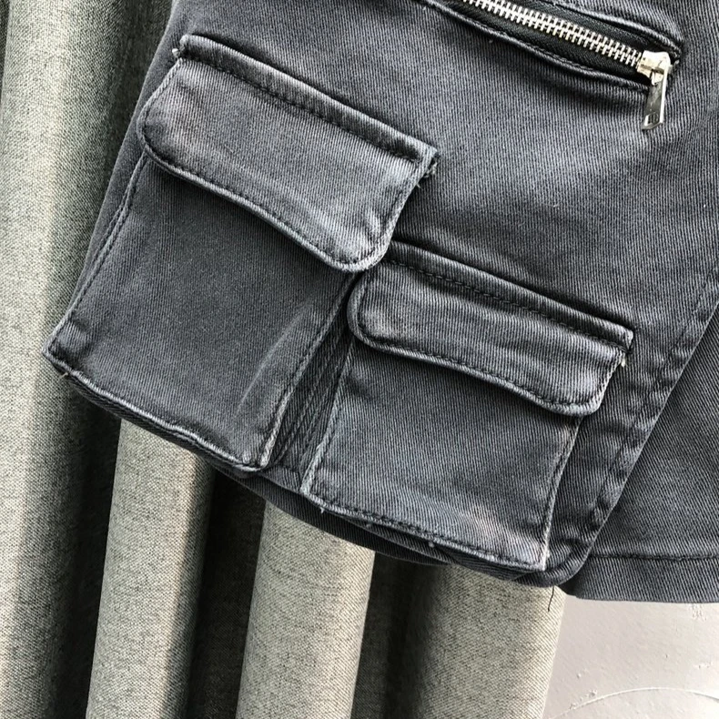 Minigonne in Denim finte due pezzi cerniera tascabile 3d decorare una linea Streetwear gonna Cargo sottile 2024 estate tendenza femminile