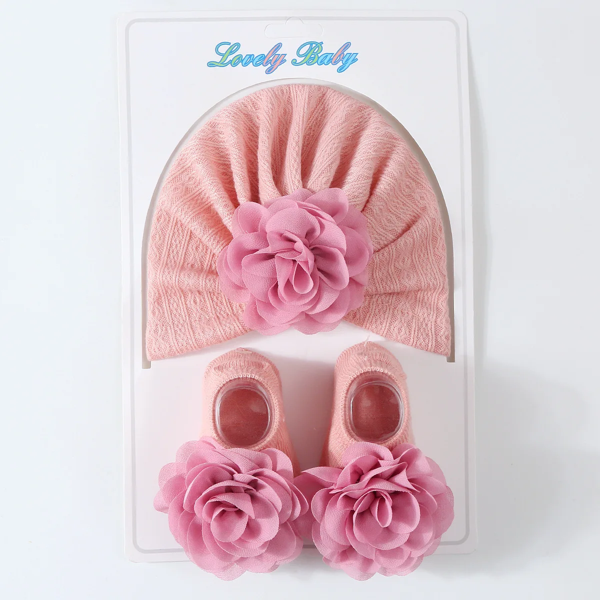 New Baby 1Set Big Flower Hats Socks Newborn Soft Solid Prewalker Anti Slip Sock Hat Girl Infant Cute Cap Beanies Turban Socks