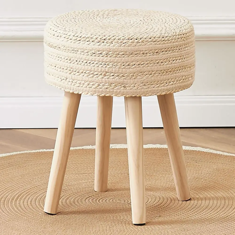 

Round Ottoman ootstool Natural Seagrass oot Stool Pou Ottomans with Solid Wood Legs Hand Weave Hyacinth ootrest Step Stool or Li