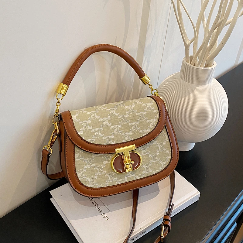 

Luxury Brand Women's Shoulder Bag Textured Leather Handbag With Contrast Stitching And Magnetic Closure Office Bag