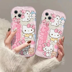 Cute loving Hello Kitty 3D Wave Case For iPhone 15 14 13 12 11 Pro Max Mini X XR XSMAX 8 7 6S Plus Soft Silicone Cover