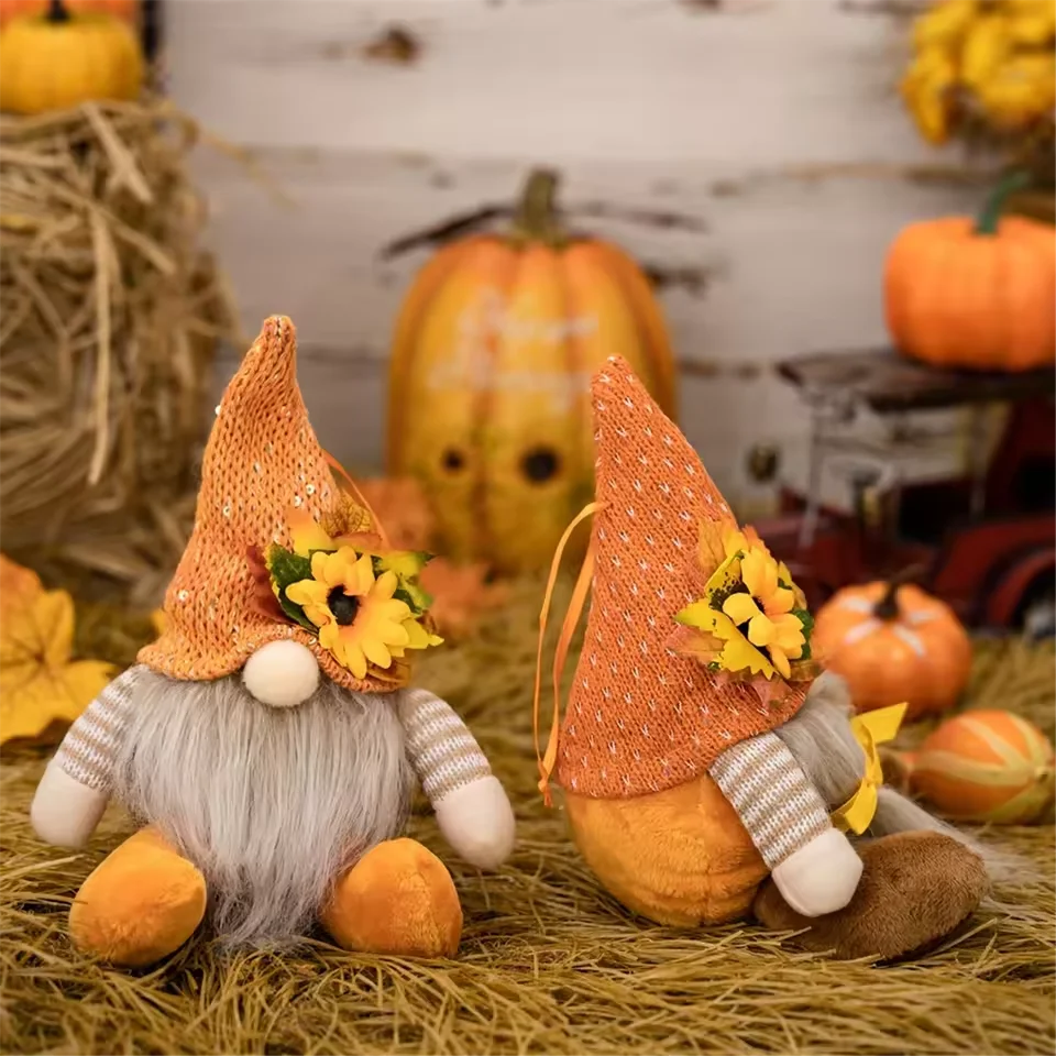 Rustic Autumn Harvest Scarecrow Decoration Plaid & Sunflower Accents for Thanksgiving Halloween Farmhouse Wall Decor Party Props