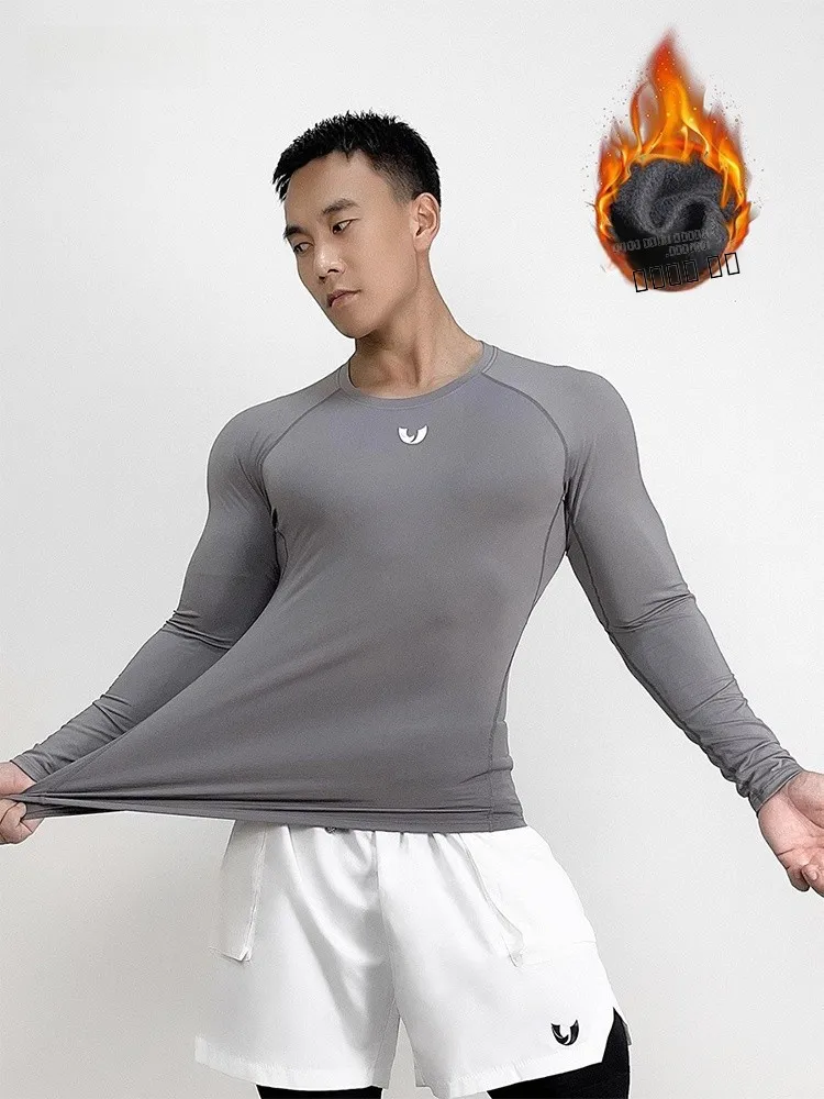

Uawo Men's Fce Lined Long Sve Fitn T-irt Winter Warm Sports Top Elastic Crion Qui Dry Slim Fit round Ne