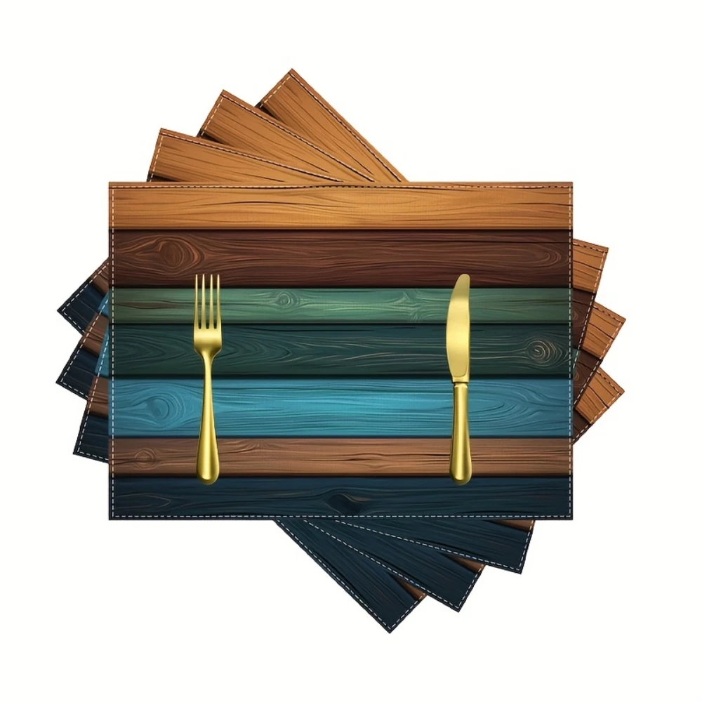 Teal Linear Textured Printed Placemats Simple Solid Table Decor Casual Tea Nook Counter Display Minimal Dining Table Gift