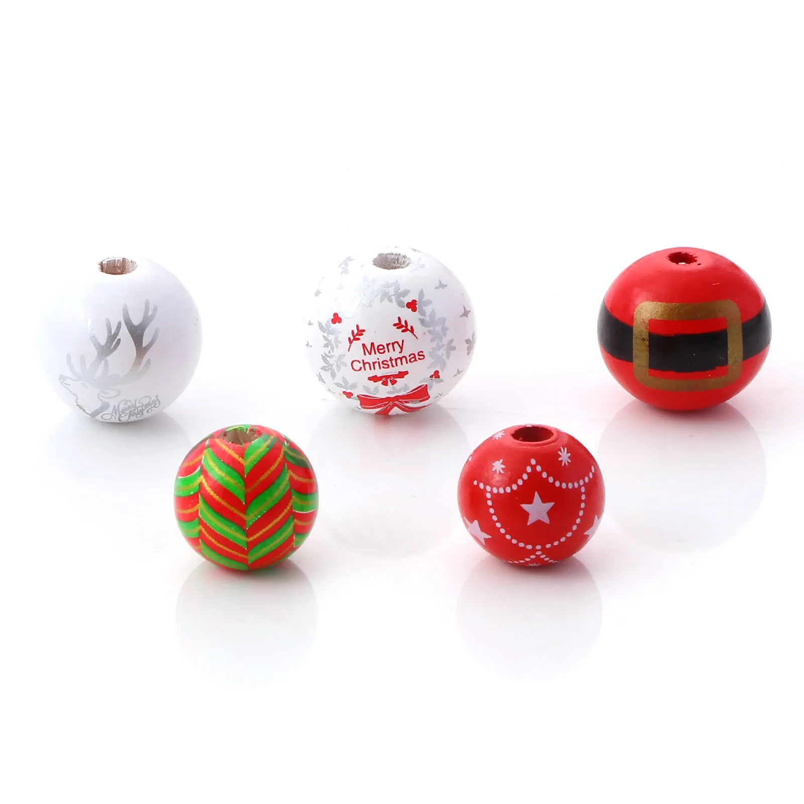 Cuentas espaciadoras de madera para Navidad, abalorios redondos Multicolor de 16mm y 20mm, con mensaje de "Feliz Navidad", para hacer pulseras y joyas DIY