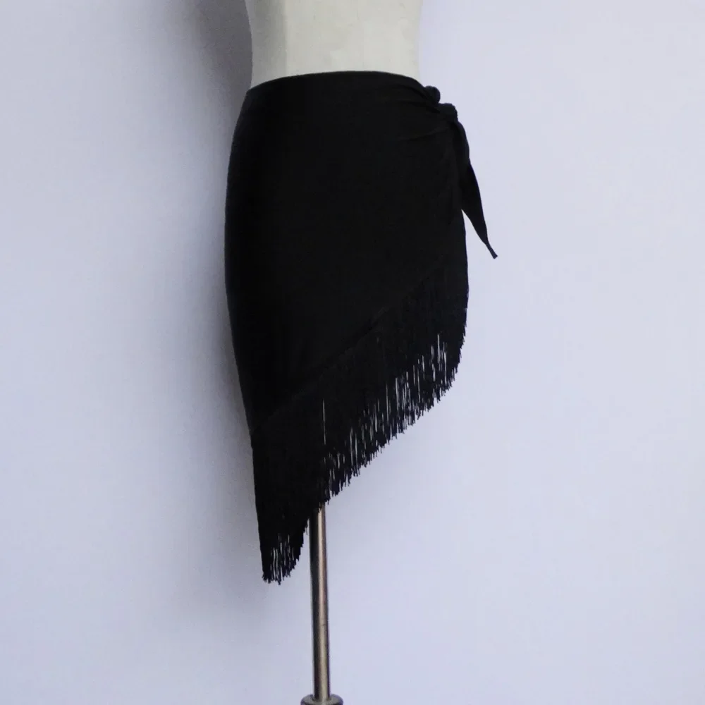 Tassel Wrapped Skirt Leopard Fringe Latin Dance Skirt Women Girls Salsa Rumba Ballroom Practice Triangle Hip Scarf Performance