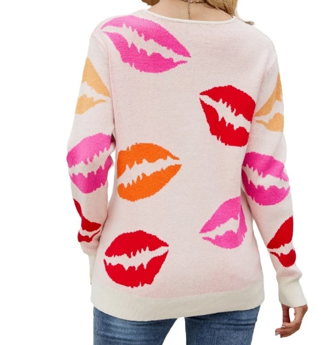 Lips V-neck core spun yarn pullover sweater