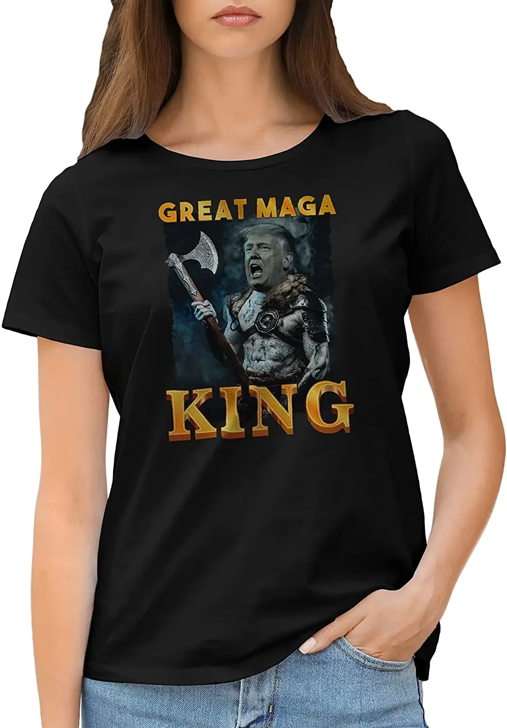 Great MAGA King Gold Women's T-Shirt 100% Cotton Casual T-shirts Loose Top Size S-XL