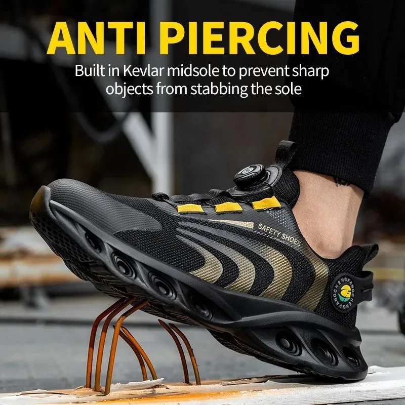 Button Labor Protection Shoes Lightweight Steel Toe Cap Anti Smashing and Anti Puncture Safety Shoes