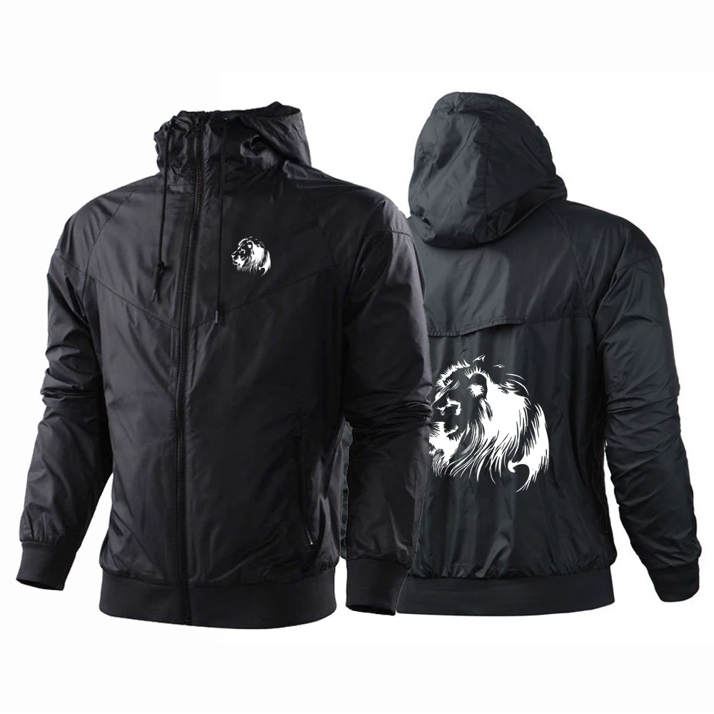 

Meditation Lion Printed New Men's Spring Autumn And Winter Hooded Windbreaker Jacket Windproof And Waterproof Outdoor Jacket