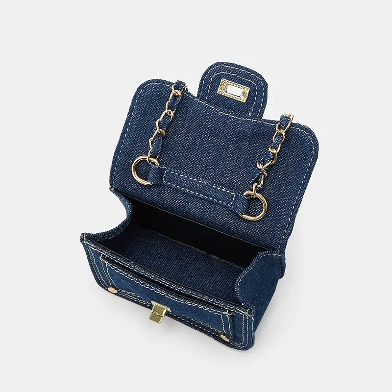 Mini sac en denim lavé pour rouge à lèvres pour femme, poche à rabat, sac à bandoulière initié avec JOStrap