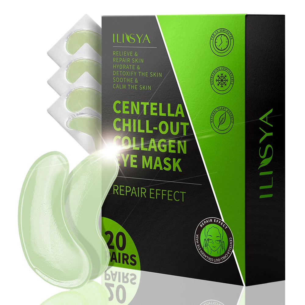 ILISYA Centella Under Eye Patches Moisturizing & Nourishing Eye Mask for Eye Bags Lighten Dark Circles 20 Pairs