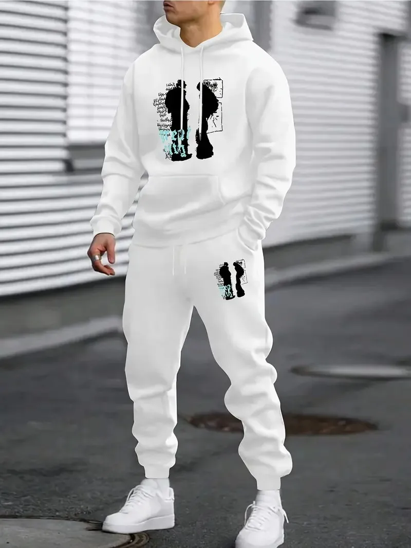 

The 2025 autumn new 3D letter printed fashionable comfortable and casual men's outdoor sports sweatshirt and sweatpants set