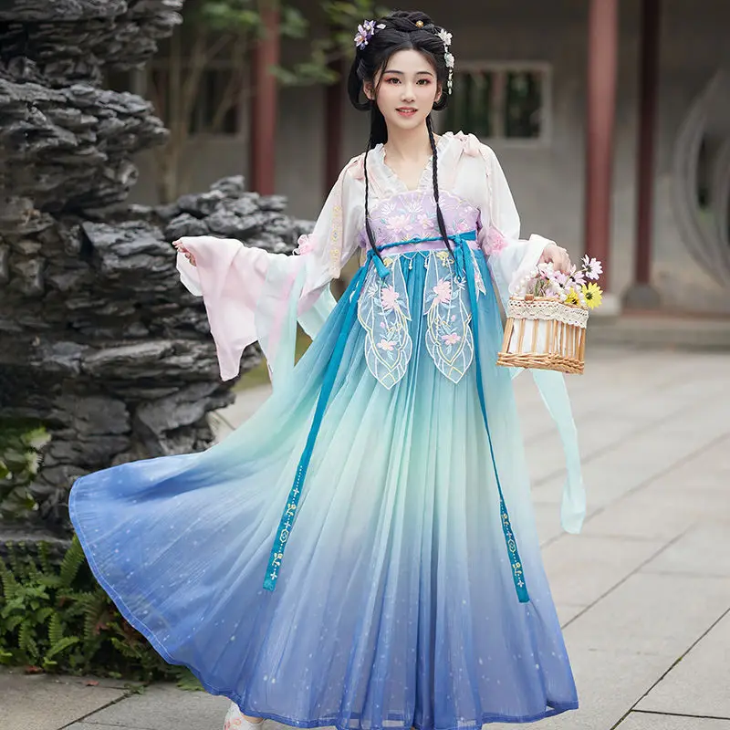 Robe de princesse brodée florale pour femme, Hanfu traditionnel chinois, costume de cosplay nickel é vintage, tenue de carnaval originale