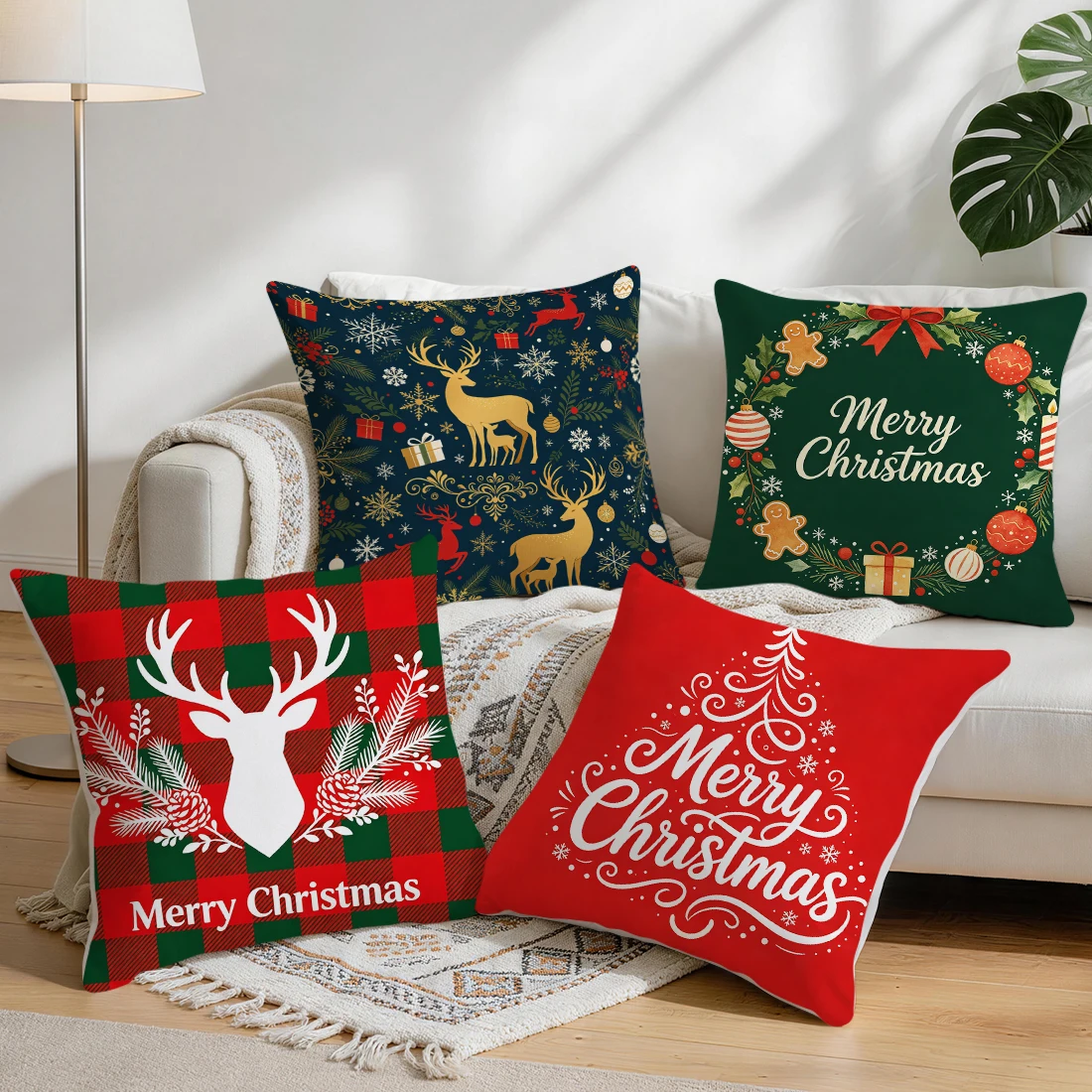 Christmas Pillowcase Printed Polyester 40/45/50cm Throw Pillowcover Decorative Sofa Cushion Pillowslip Home Decor
