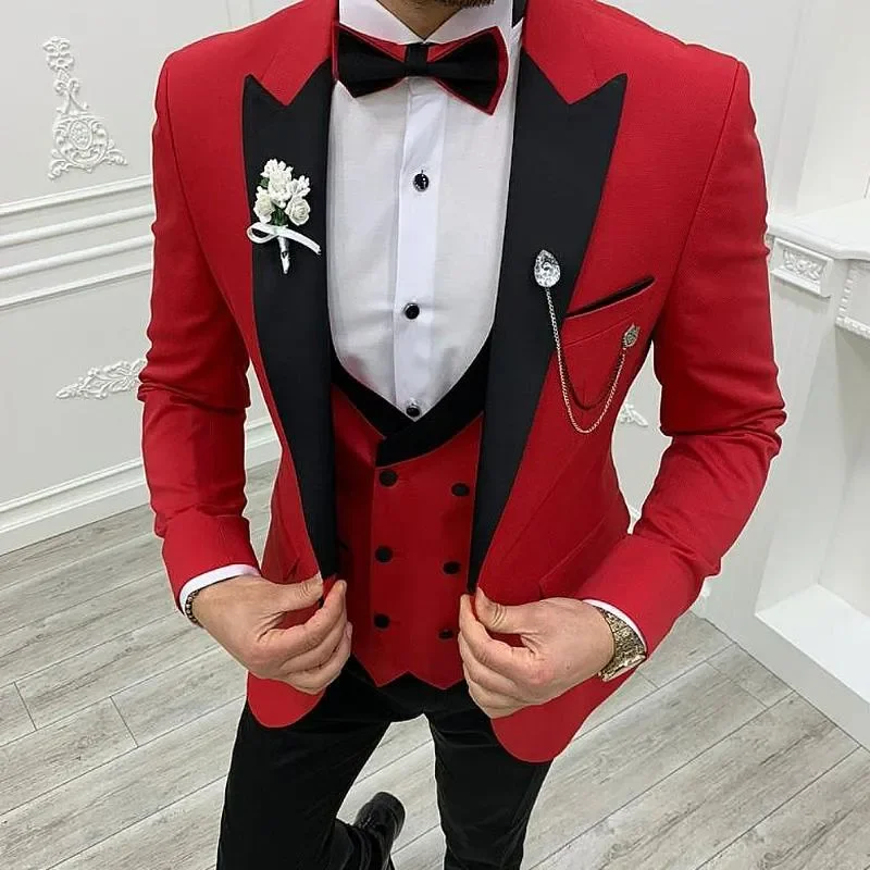 

Men's Suits & Blazers Latest Coat Pant Design Red For Men Wedding Groom 3 Piece Slim Fit Formal Evening Party Prom Dress Man C