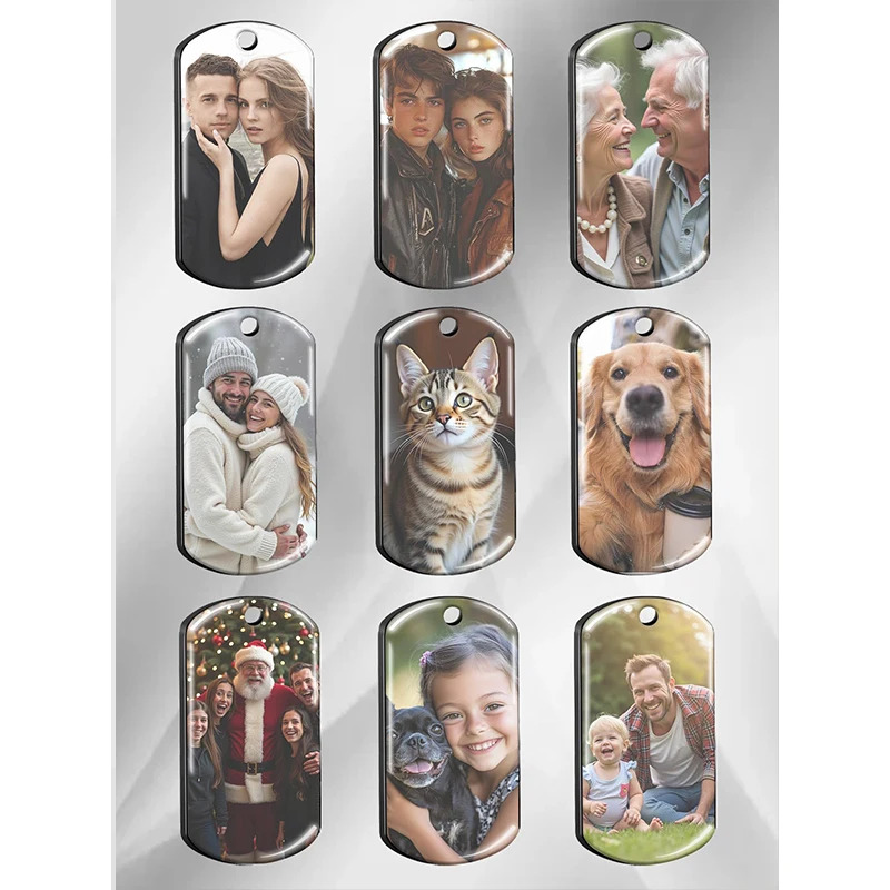Custom Picture Text Necklace Personalized Double-sided Photo Necklace Memorial Father's Day Gifts for Dad Mom Boyfriend Family