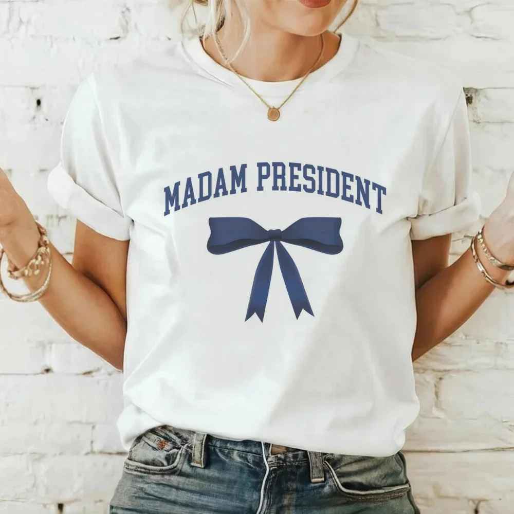 Madam President Ribbon Bow Pattern Fun Printed Basic Casual Loose Top Short Sleeve Summer Women's Trendy Versatile T-Shirt