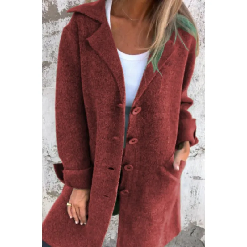 Abrigo informal Vintage para mujer, prendas de vestir exteriores, Otoño Invierno, color sólido, solapa de manga larga, abrigos de longitud media, cárdigan, chaquetas de oficina para mujer