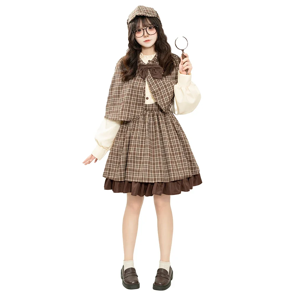 Damen-Detektivkostüm für Erwachsene und Kinder, Britischer Stil, Hochkragen, Detektiv-Performancekleid – Detail 4