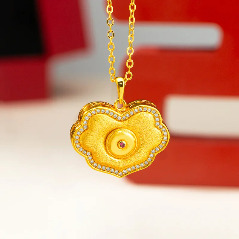 9999 Gold Ancient-style Longevity and Prosperity Lock Pendant - For Both Men and Women - Transmits Peace and Happiness Pendant