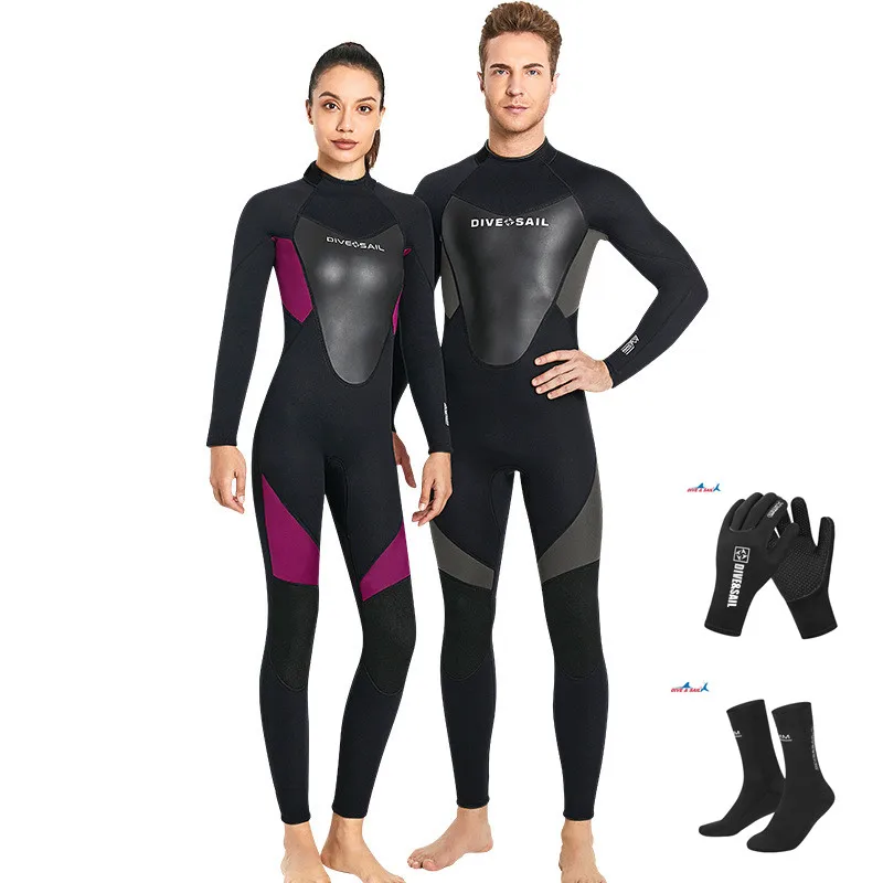 Traje de neopreno de 3mm para hombre y mujer, calcetines de buceo, guantes de una pieza, traje de Surf de piel de tiburón, traje de baño grueso y cálido para invierno, novedad de 2022