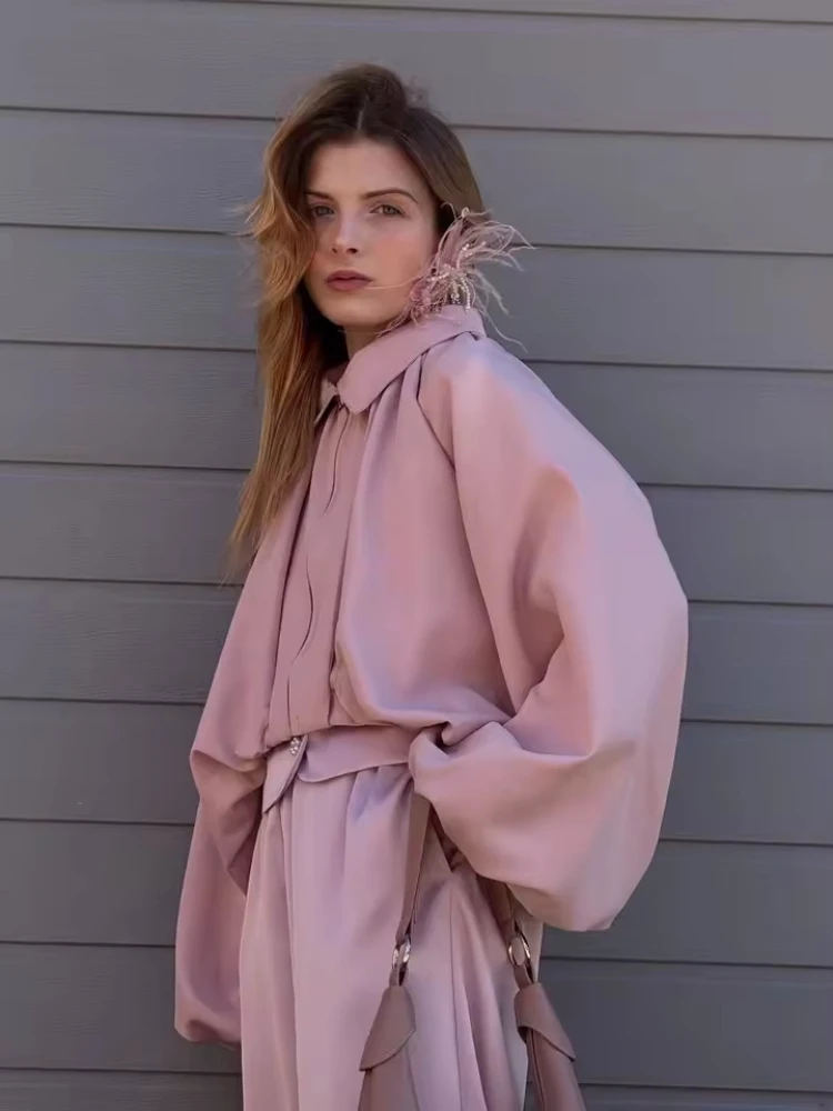 Women's Oversized Pink Long Sleeve Jacket - Spring