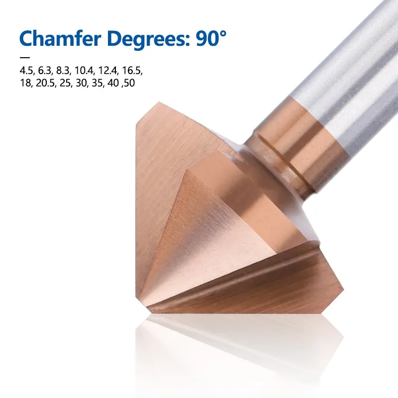 HAMPTON 3 Flute Chamfer Cutter 90 Degrees TiCN Coated HSS Drill Bit 4.5-50mm Countersink Drill Bit Wood Metal Hole Cutter