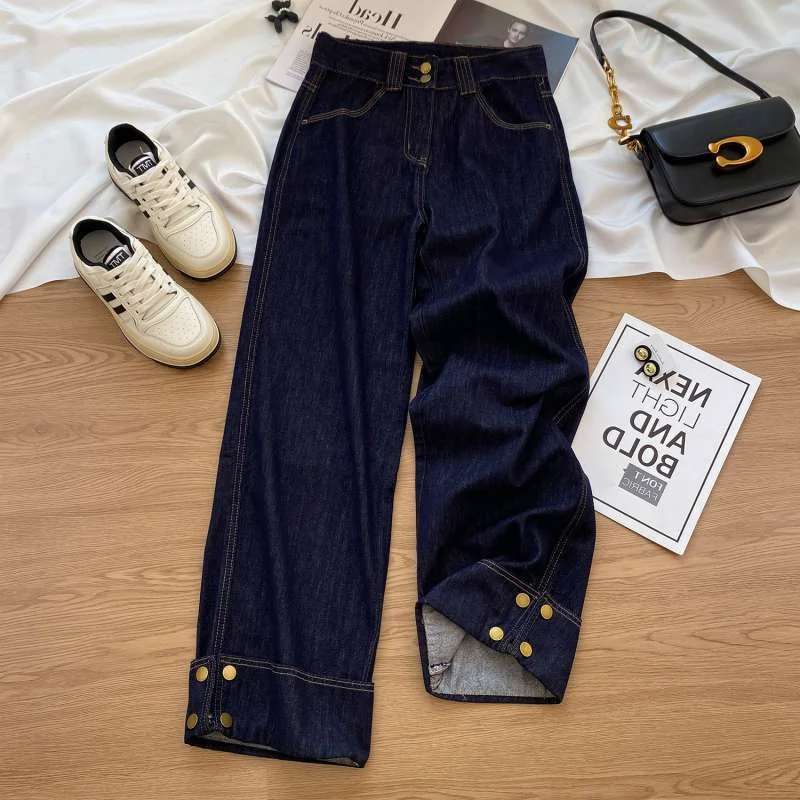 

plus Size Straight Leg Jeans High Waist Conceal Meat Flip Wide Leg Pants Casual Trousers for plus Size Women Trendy